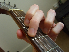 photo of G major guitar chord fingering