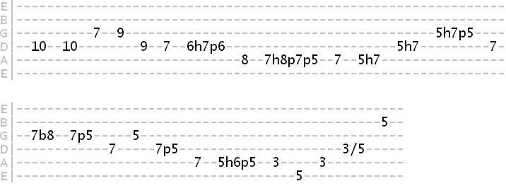 tab showing Ionian #5 being played over E7 chord