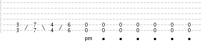 tab of a death metal riff that uses slides and palm muting