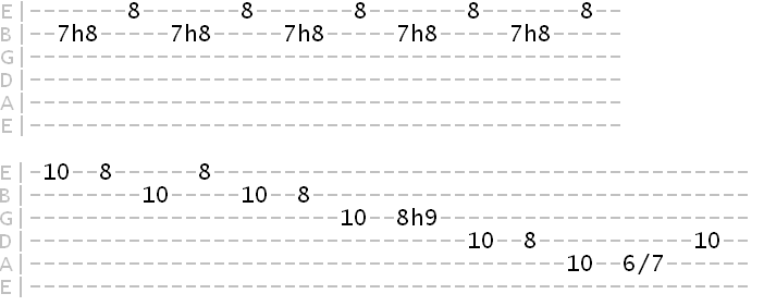 prolonged chromatic repetition using the b5 of Mixolydian