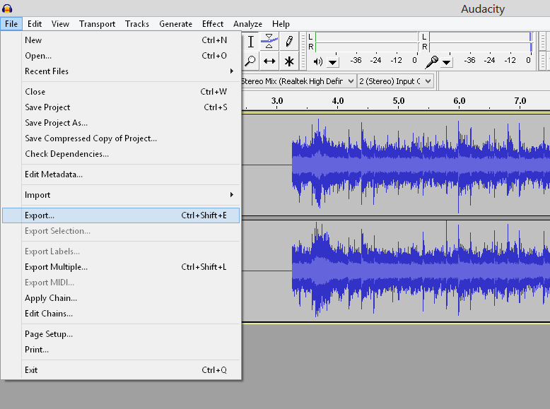 exporting audio in Audacity exporting audio in Audacity