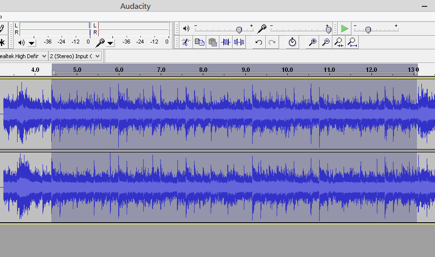 highlighting audio in Audacity highlighting audio in Audacity