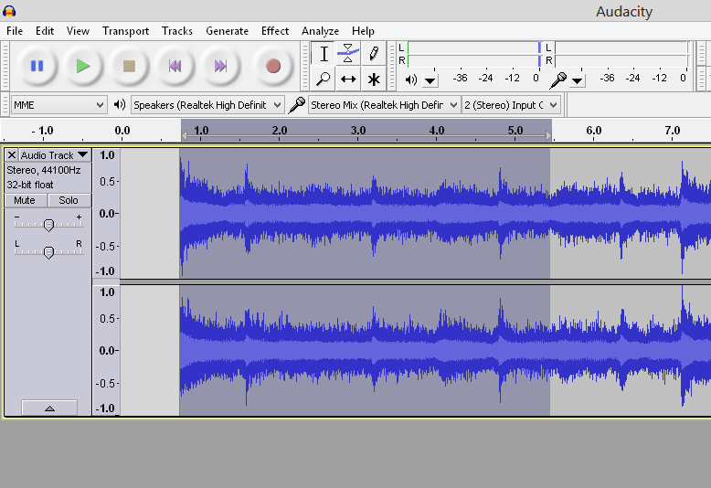 highlighting part of audio in Audacity