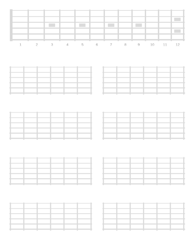 12 fret diagram plus 8 5 fret diagrams