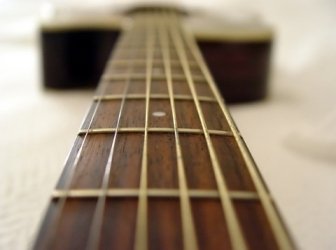 acoustic guitar fretboard close up