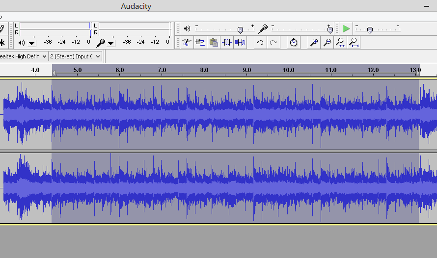 highlighting audio in Audacity