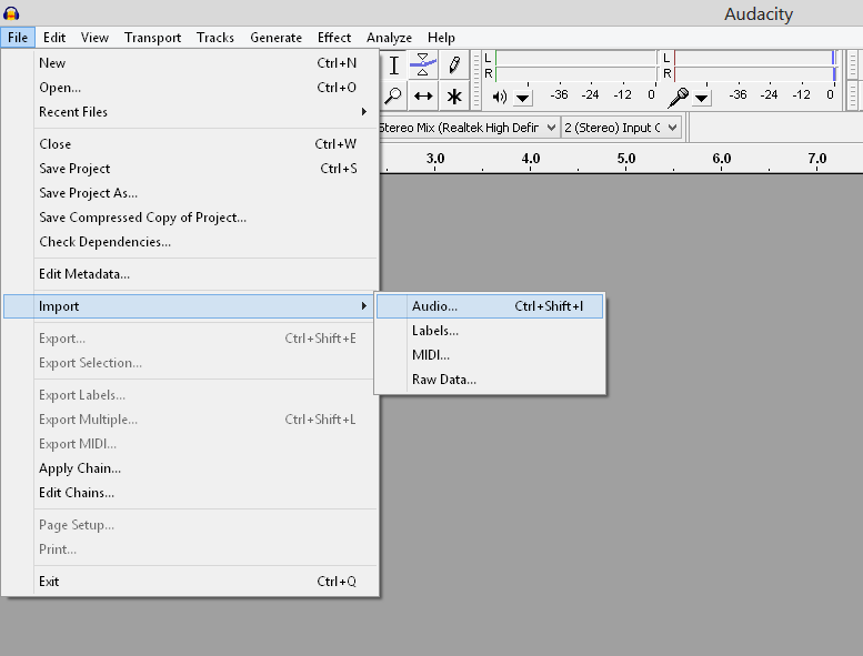 importing audio into Audacity