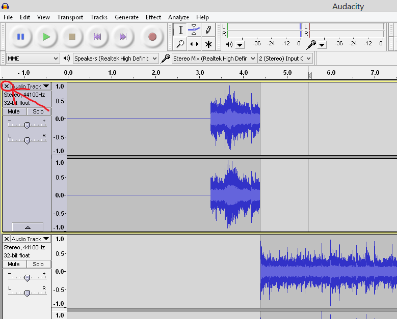 creating a new track in Audacity