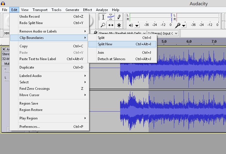 Splitting audio in Audacity